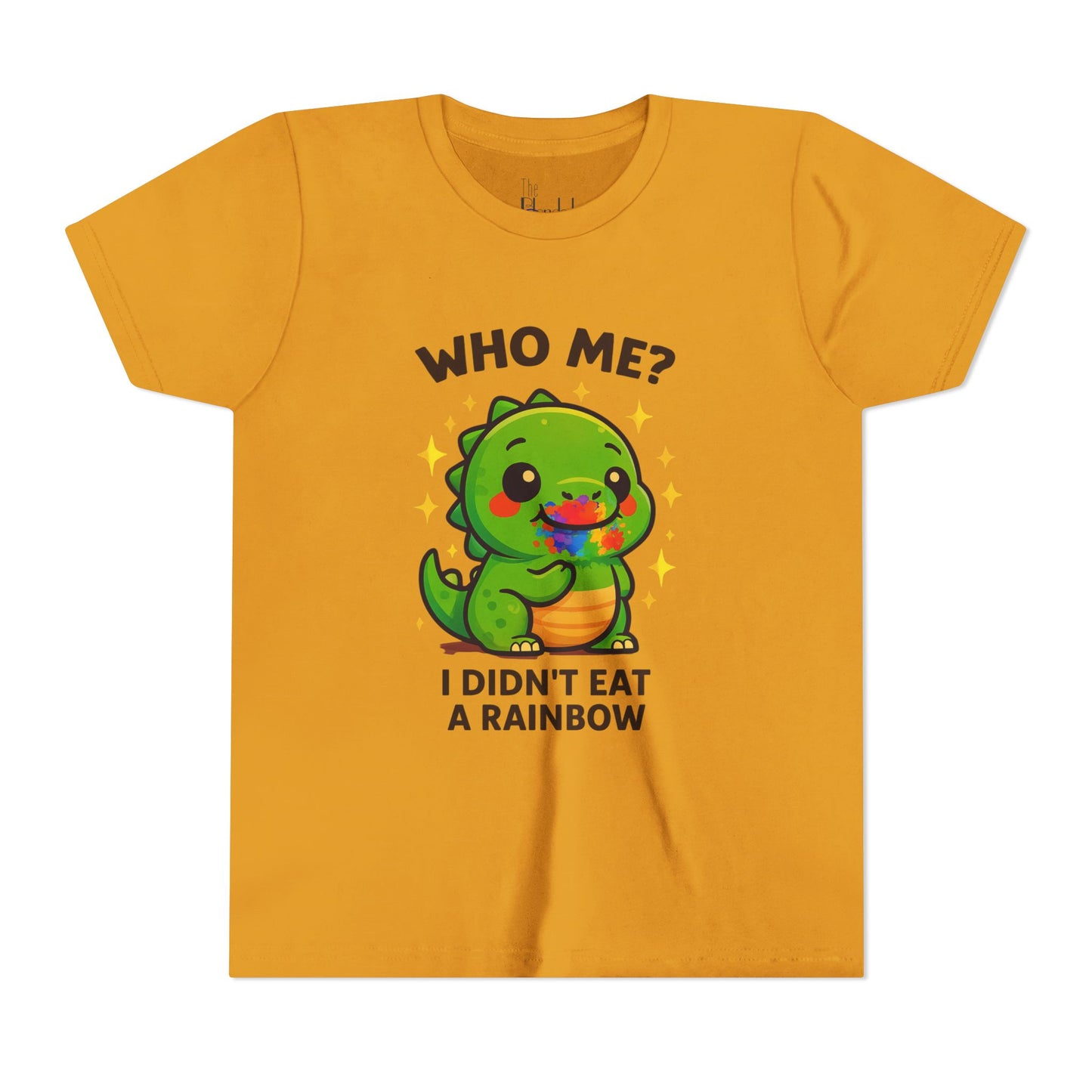 Cute Dino Graphic Youth Tee - "Who Me? I Didn't Eat a Rainbow"