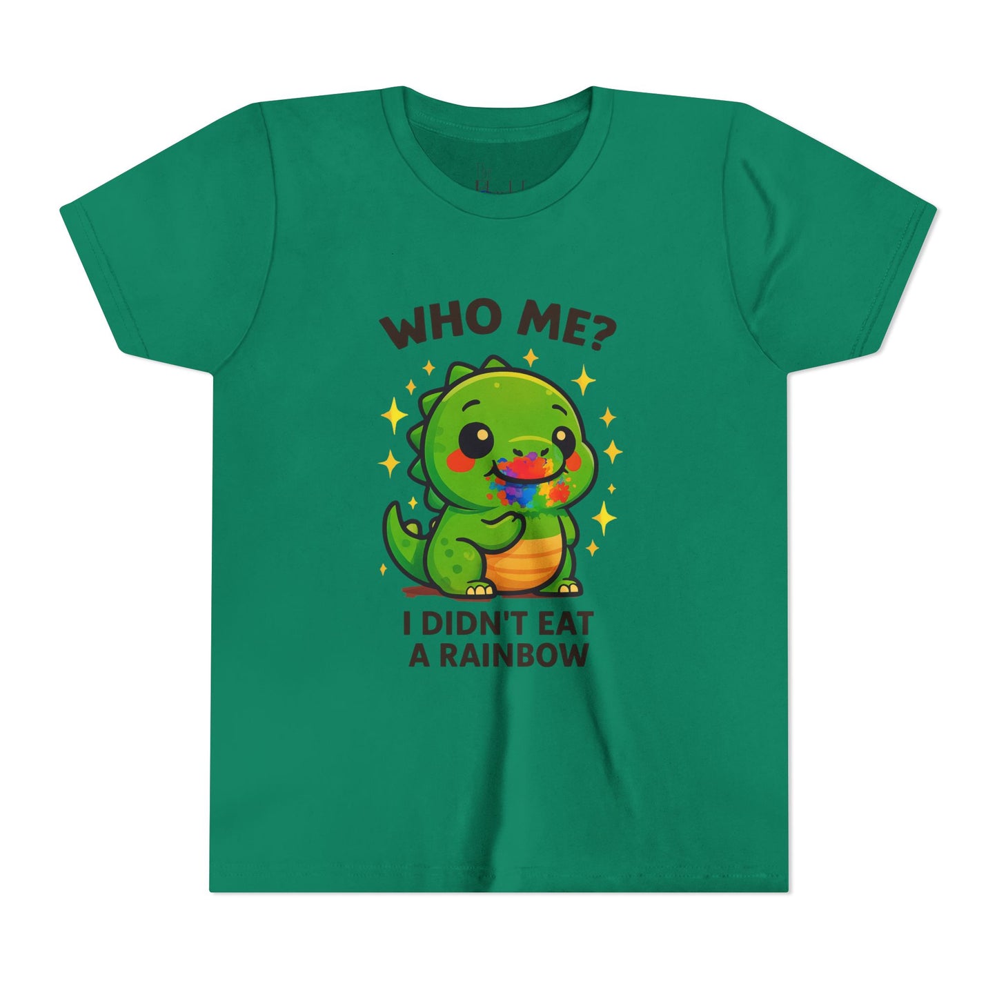 Cute Dino Graphic Youth Tee - "Who Me? I Didn't Eat a Rainbow"