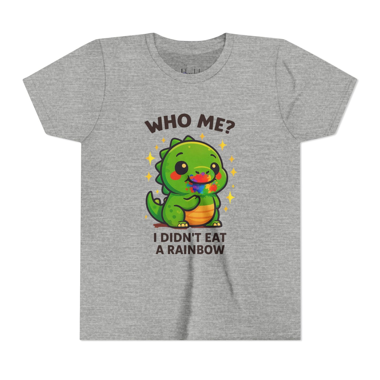 Cute Dino Graphic Youth Tee - "Who Me? I Didn't Eat a Rainbow"