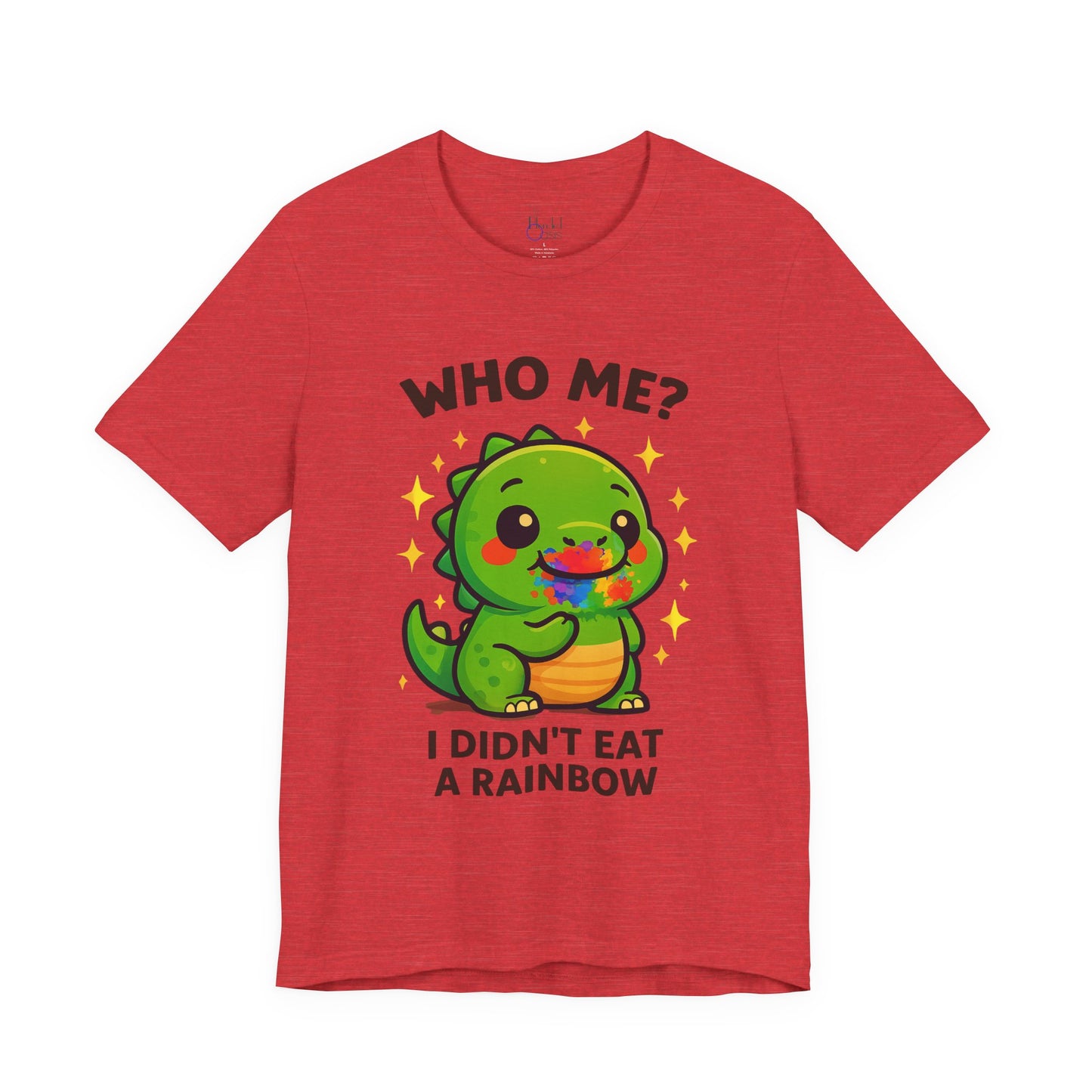 Cute Dinosaur Graphic Tee - "Who Me? I Didn't Eat a Rainbow"