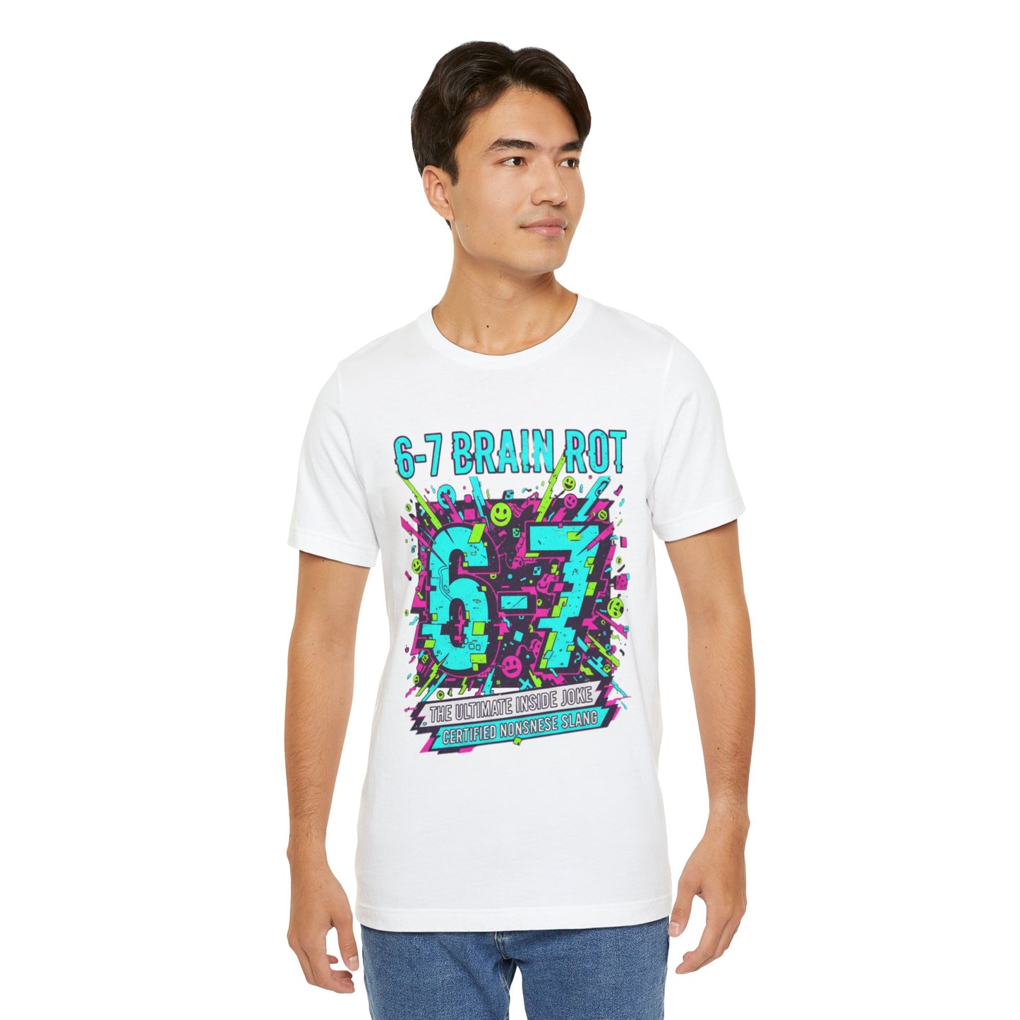 6-7 Brain Rot Graphic Tee — Retro Neon Band/Alt Music Tour Shirt