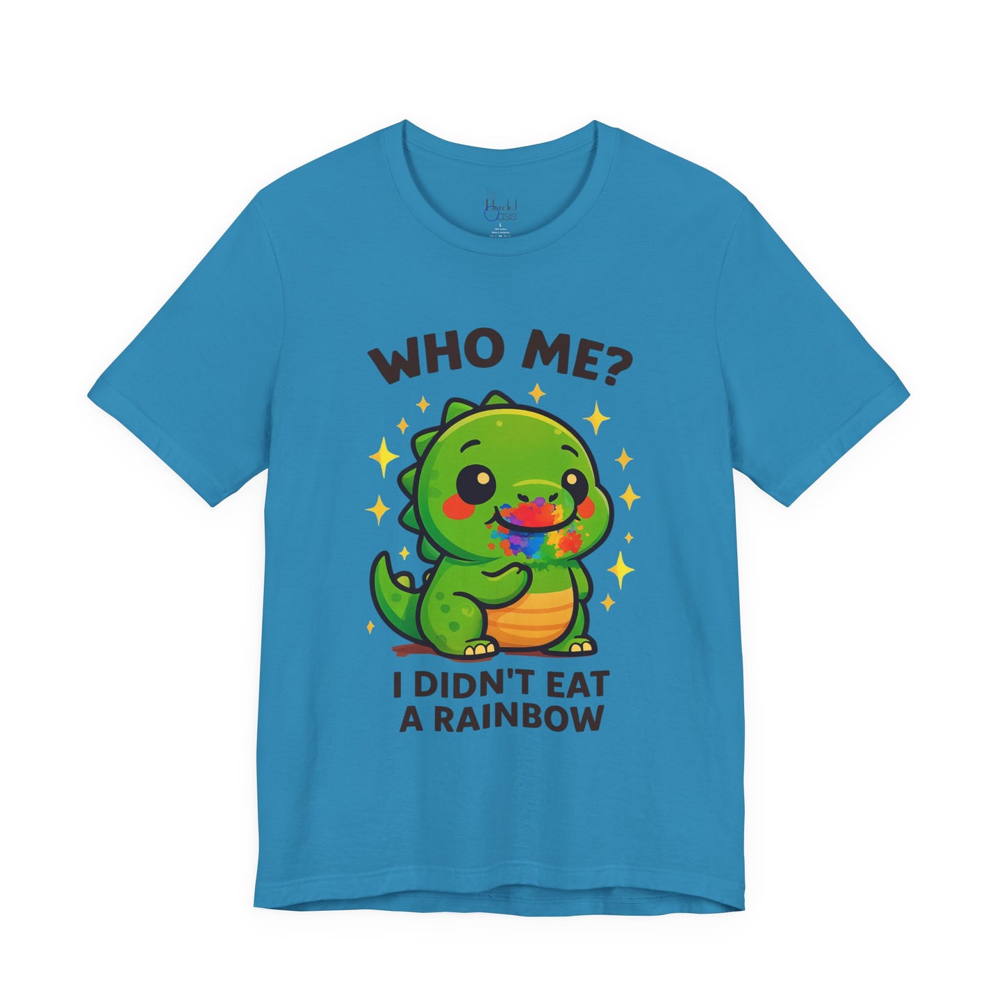 Cute Dinosaur Graphic Tee - "Who Me? I Didn't Eat a Rainbow"