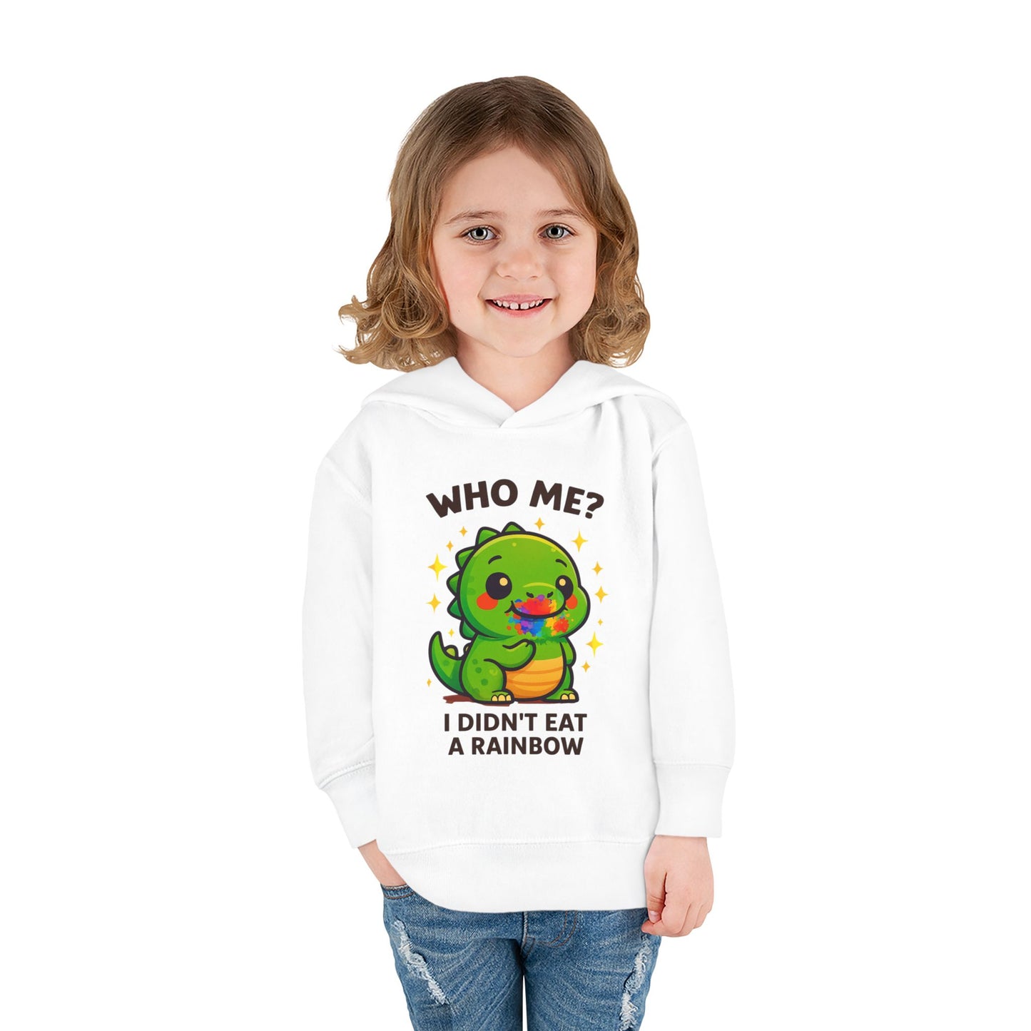 Cute Dinosaur Toddler Fleece Hoodie - 'Who Me? I Didn't Eat a Rainbow'