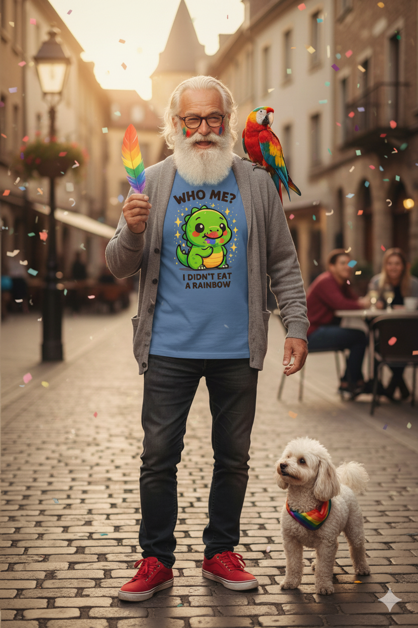 Cute Dinosaur Graphic Tee - "Who Me? I Didn't Eat a Rainbow"