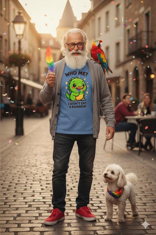 Cute Dinosaur Graphic Tee - "Who Me? I Didn't Eat a Rainbow"