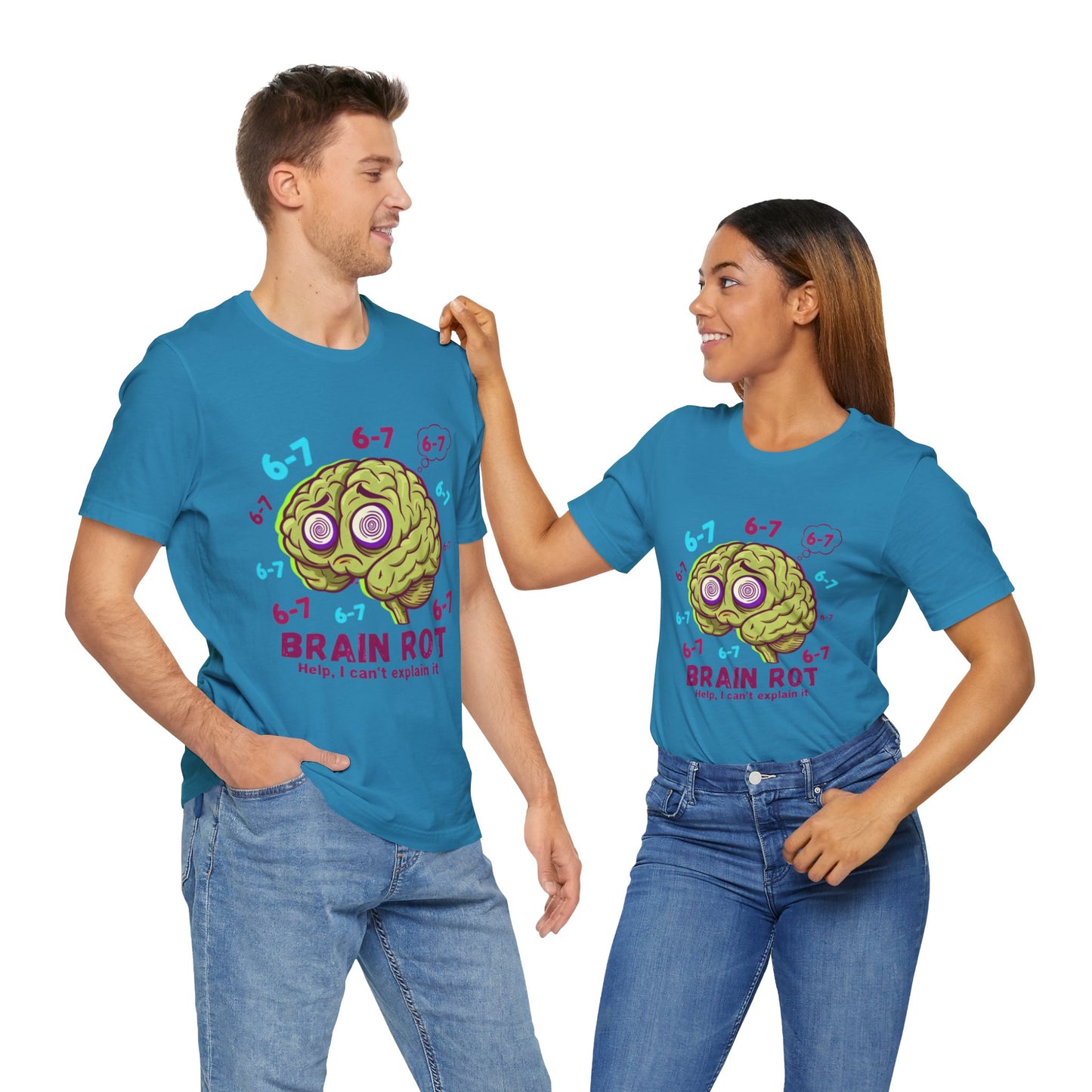 6-7 Brain Rot T‑Shirt — Funny Cartoon Brain Tee ("Help, I can't explain it")