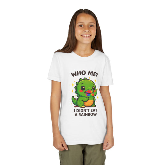 Cute Dino Graphic Youth Tee - "Who Me? I Didn't Eat a Rainbow"