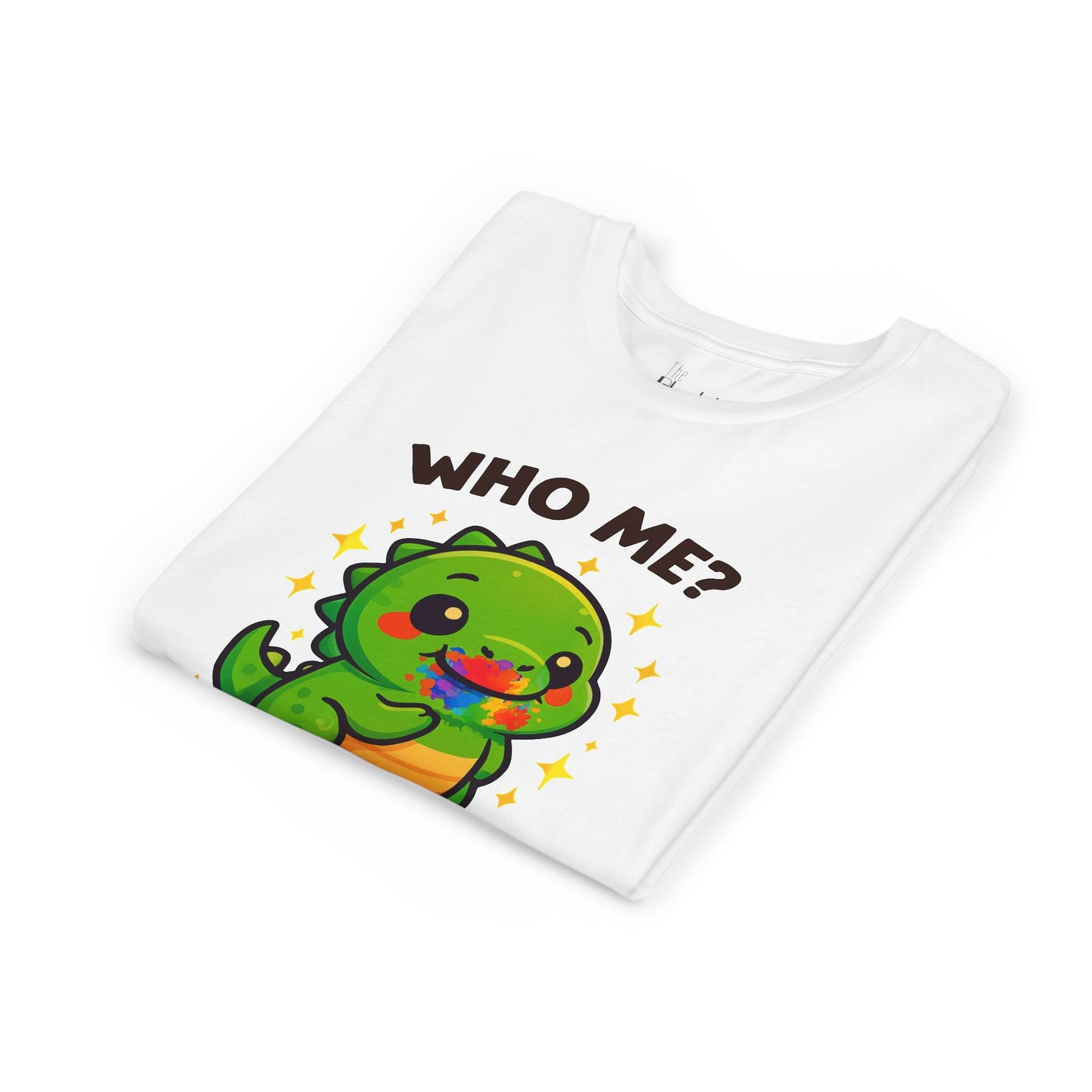 Cute Dino Graphic Youth Tee - "Who Me? I Didn't Eat a Rainbow"