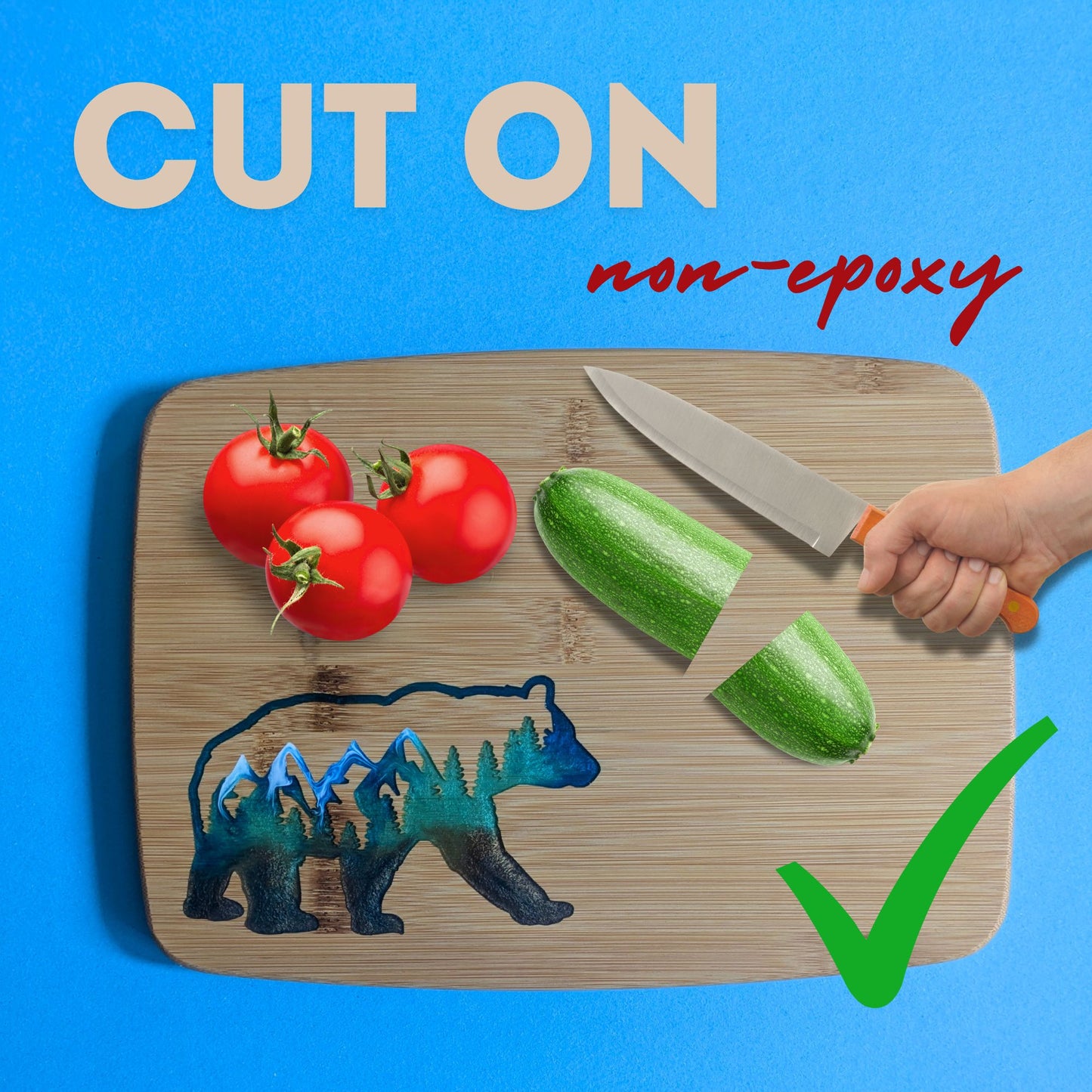 Nature's Majesty: Bear Bamboo Serving Cutting Board - 11 x 8 x .625 inches - Epoxy Resin Inlay