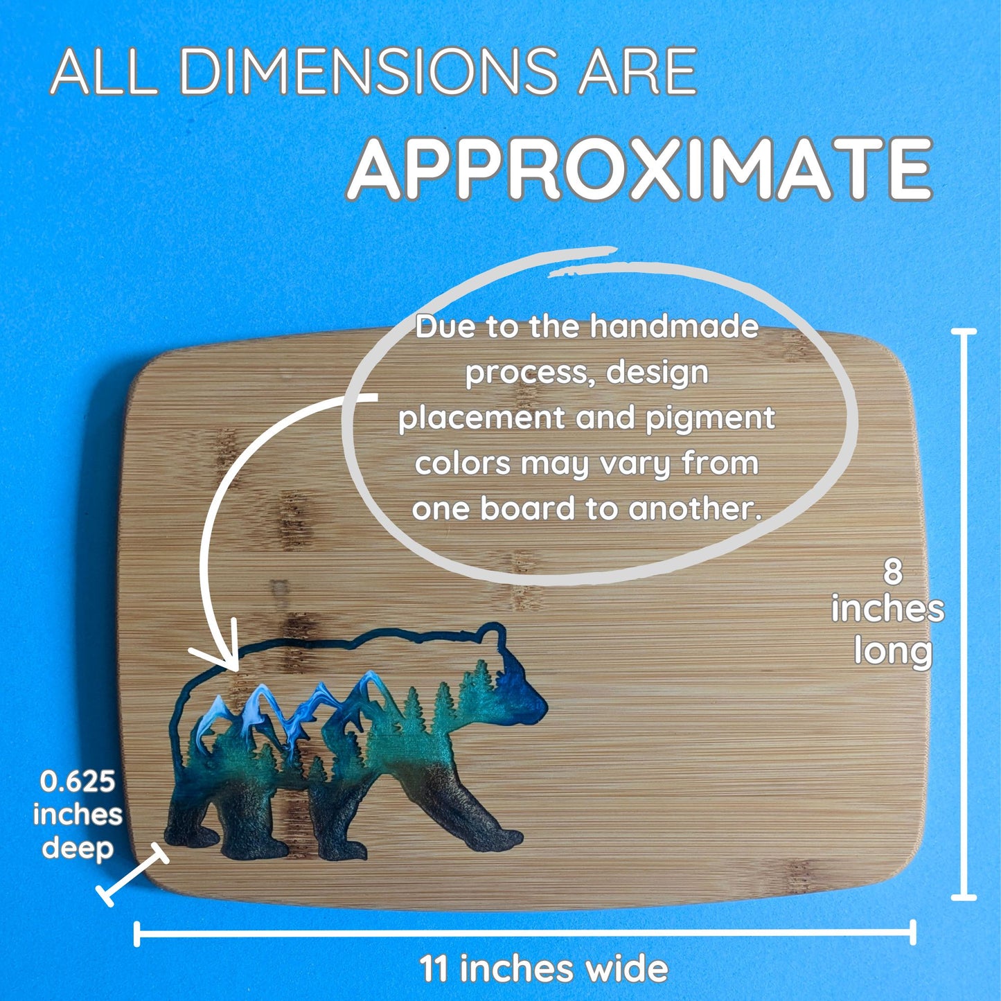 Nature's Majesty: Bear Bamboo Serving Cutting Board - 11 x 8 x .625 inches - Epoxy Resin Inlay