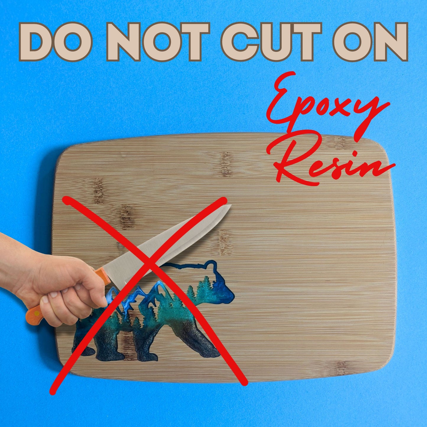 Nature's Majesty: Bear Bamboo Serving Cutting Board - 11 x 8 x .625 inches - Epoxy Resin Inlay