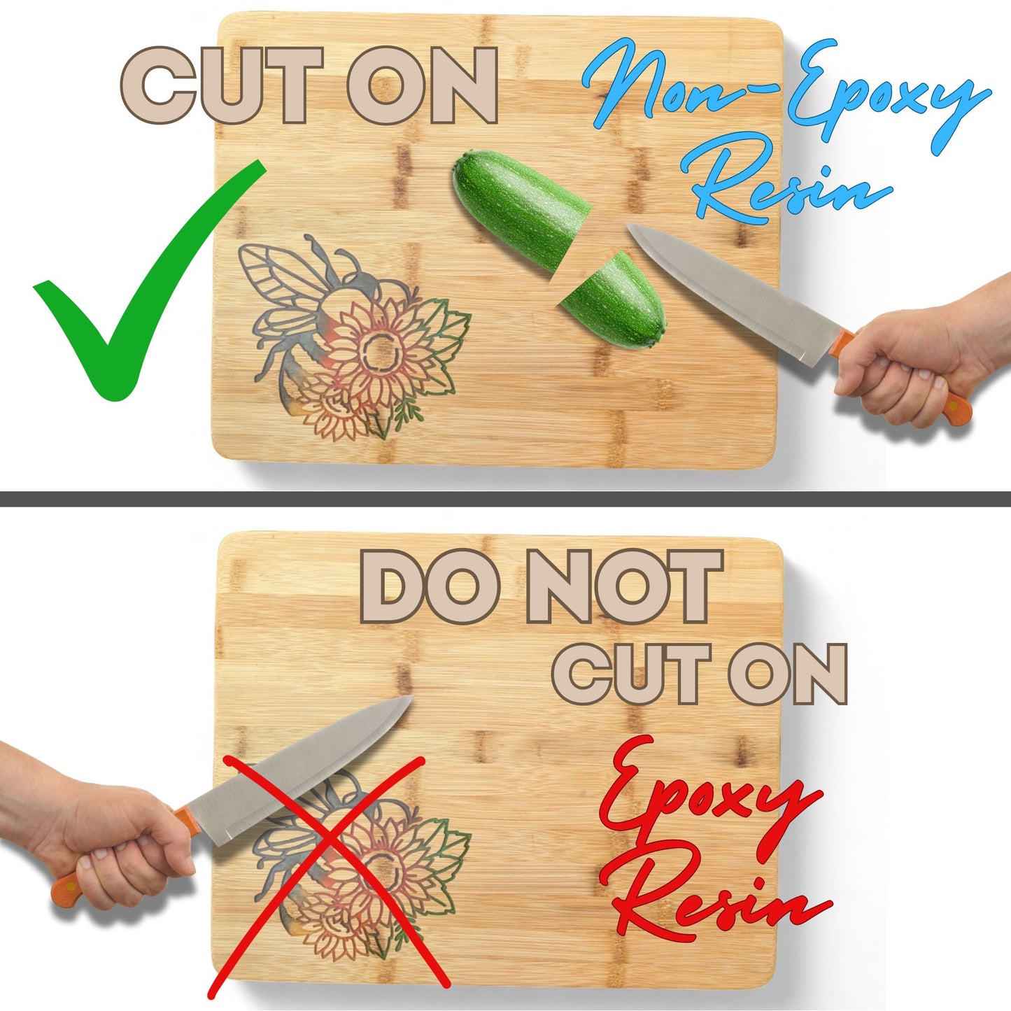 Sunflower Bumblebee Bamboo Cutting, Charcuterie, Serving Board - 15 x 11.875 x .625 inches