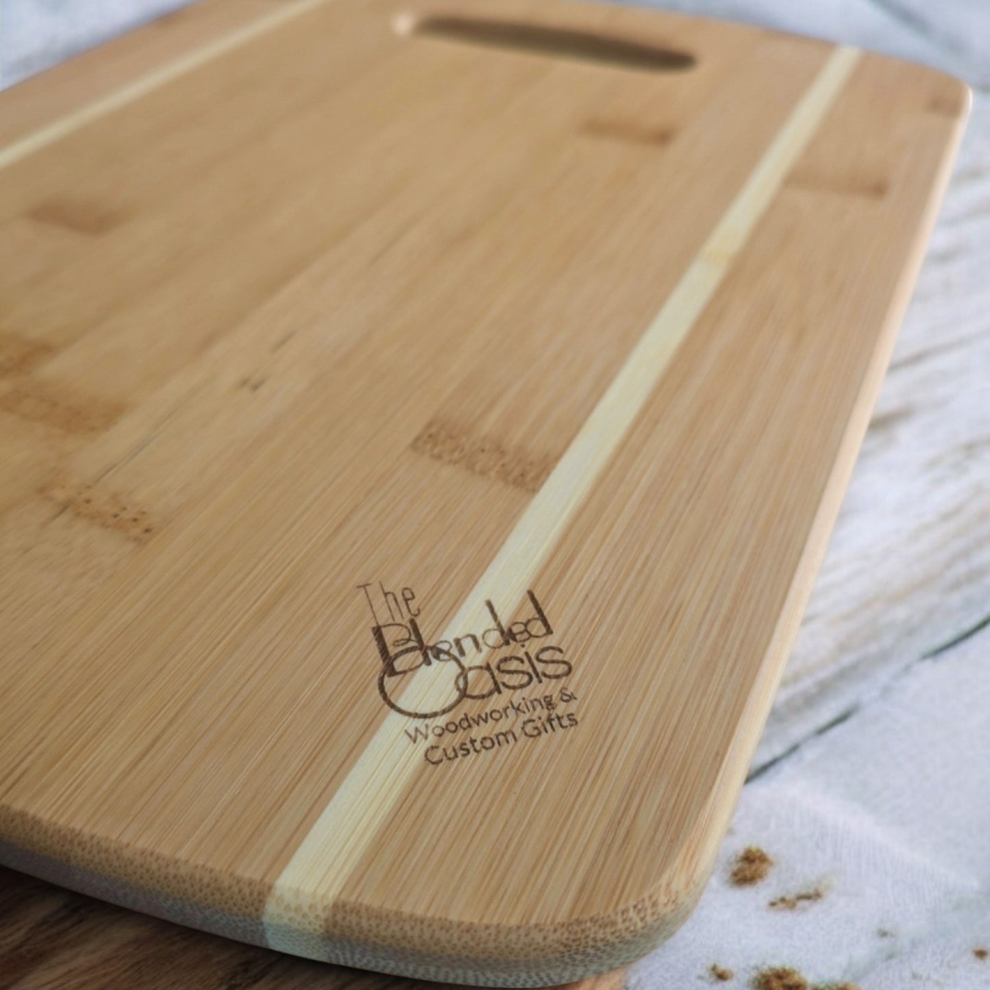 Bamboo Serving Cutting Board with Owl Epoxy Resin Inlay - 11 x 8.5 x .375 inches