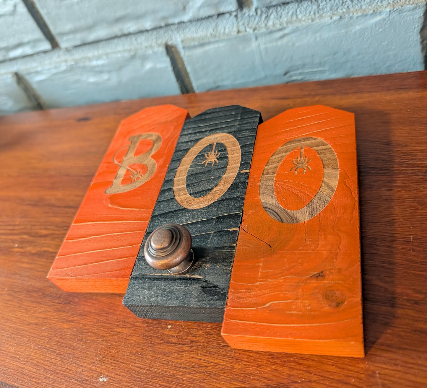 "BOO" HALLOWEEN WOOD BLOCK SET | Rustic Shelf Décor — 7x7 inches