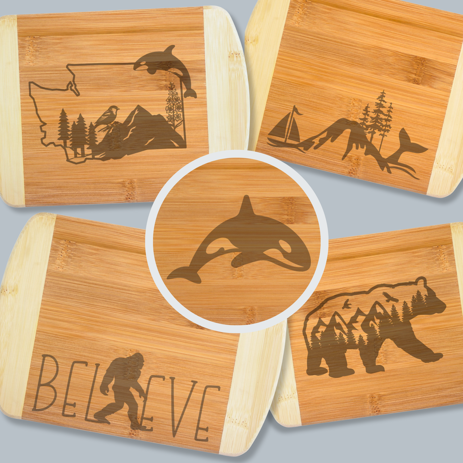 PNW Pacific Northwest:  Laser Engraved Cutting Boards