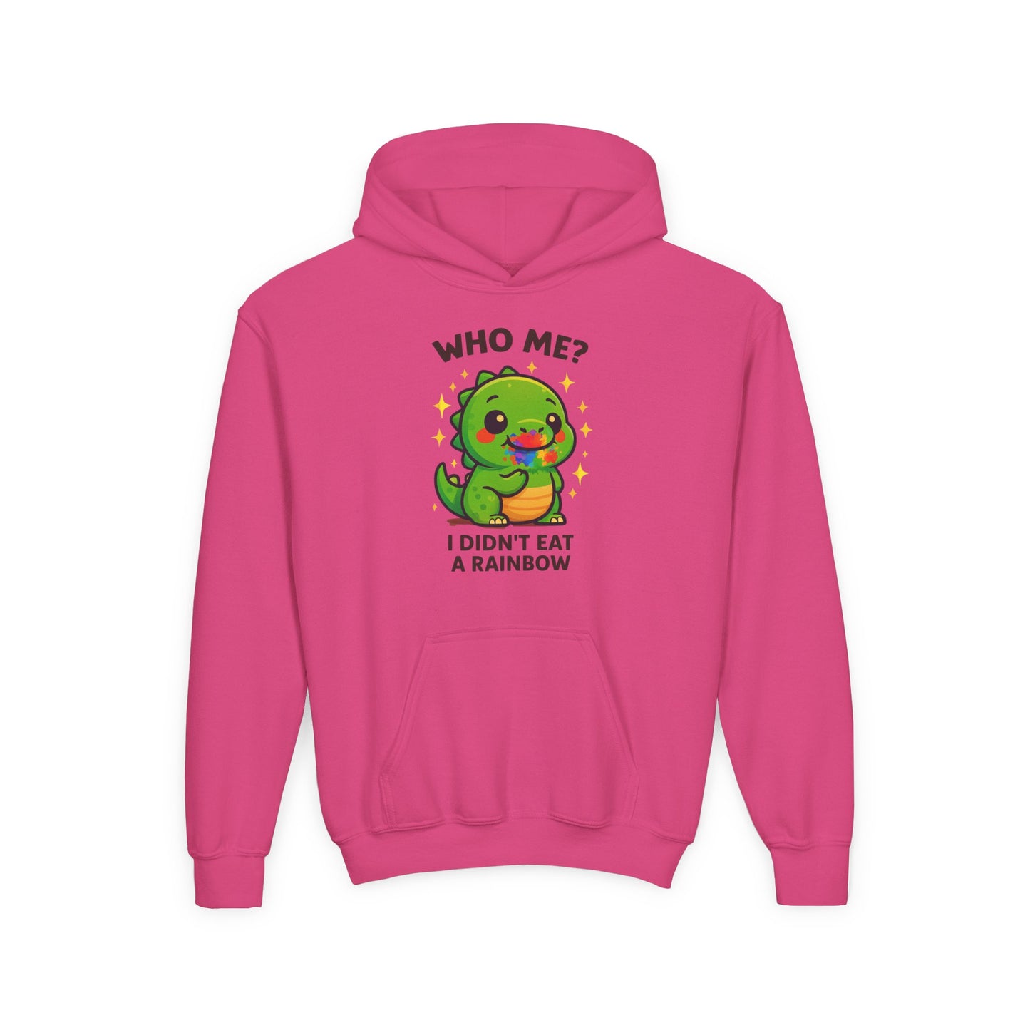 Kids Hoodie - Cute Dino "Who Me? I Didn't Eat a Rainbow" Funny Graphic Pullover