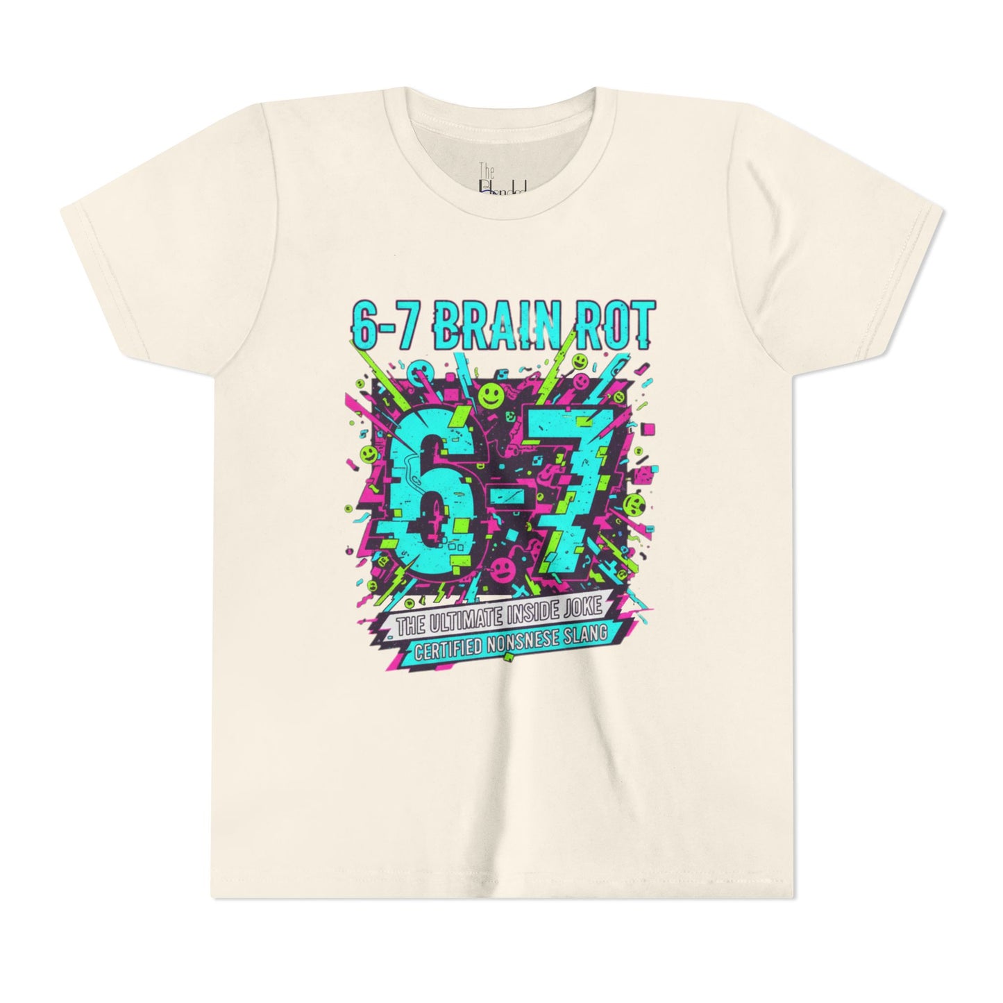 Youth Tee — 6-7 Brain Rot Graphic Tee — Retro Neon Band/Alt Music Tour Shirt