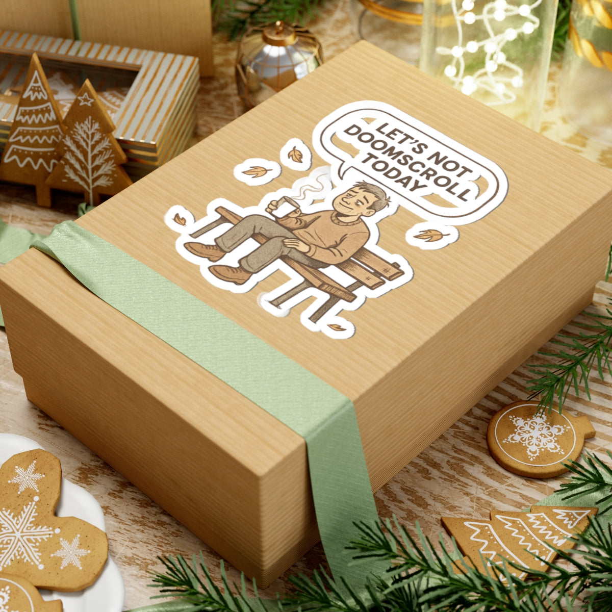 Sticker - "Let's Not Doomscroll Today" Relaxing Bench Illustration