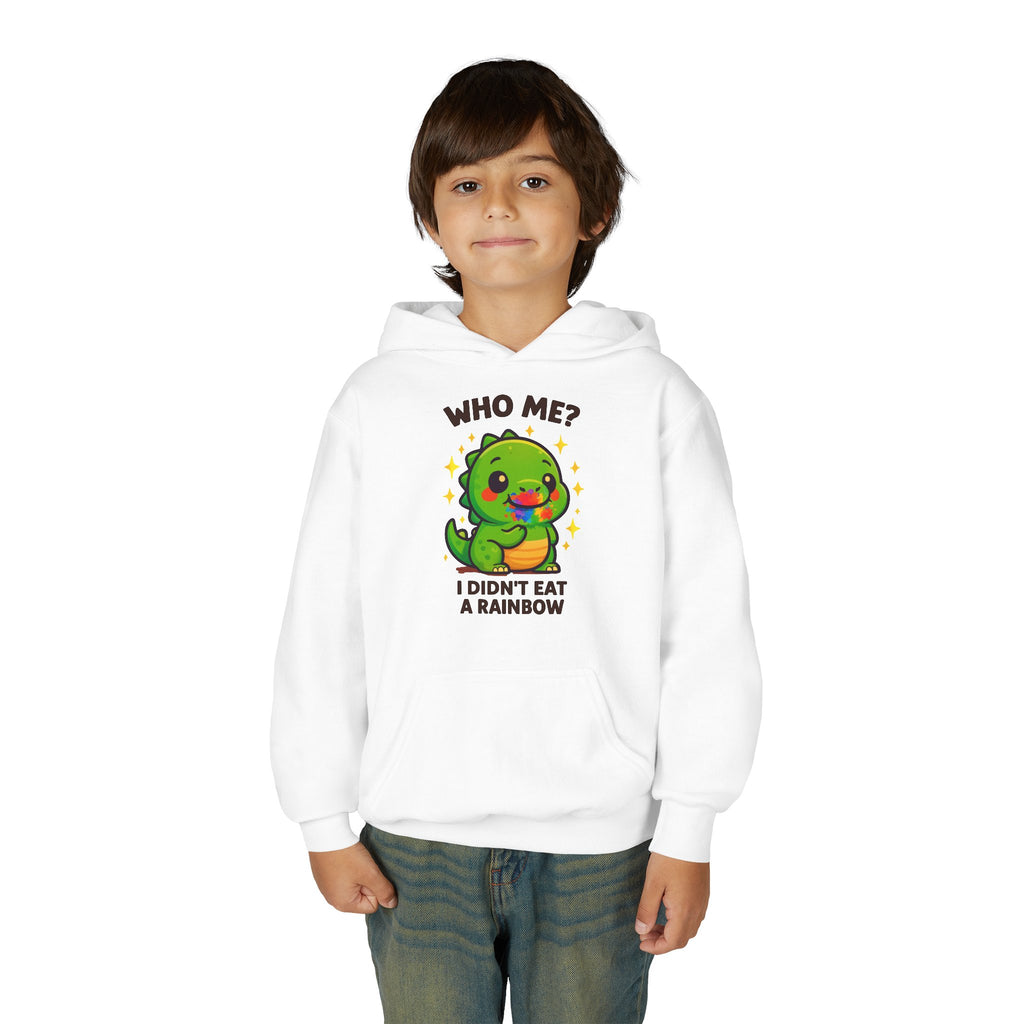 Kids Hoodie - Cute Dino "Who Me? I Didn't Eat a Rainbow" Funny Graphic Pullover