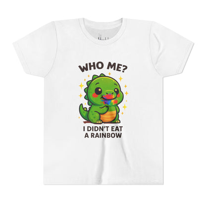 Cute Dino Graphic Youth Tee - "Who Me? I Didn't Eat a Rainbow"