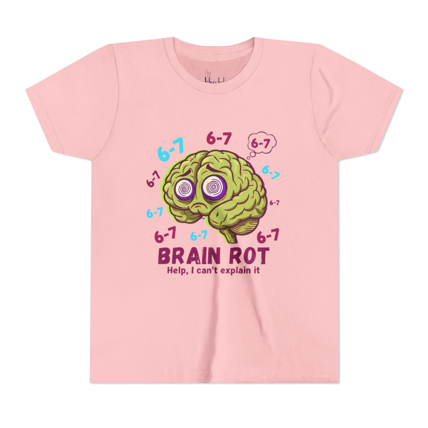 Youth Tee — "Brain Rot" Funny Cartoon Brain Kids Shirt (6-7, Help I Can’t Explain It)