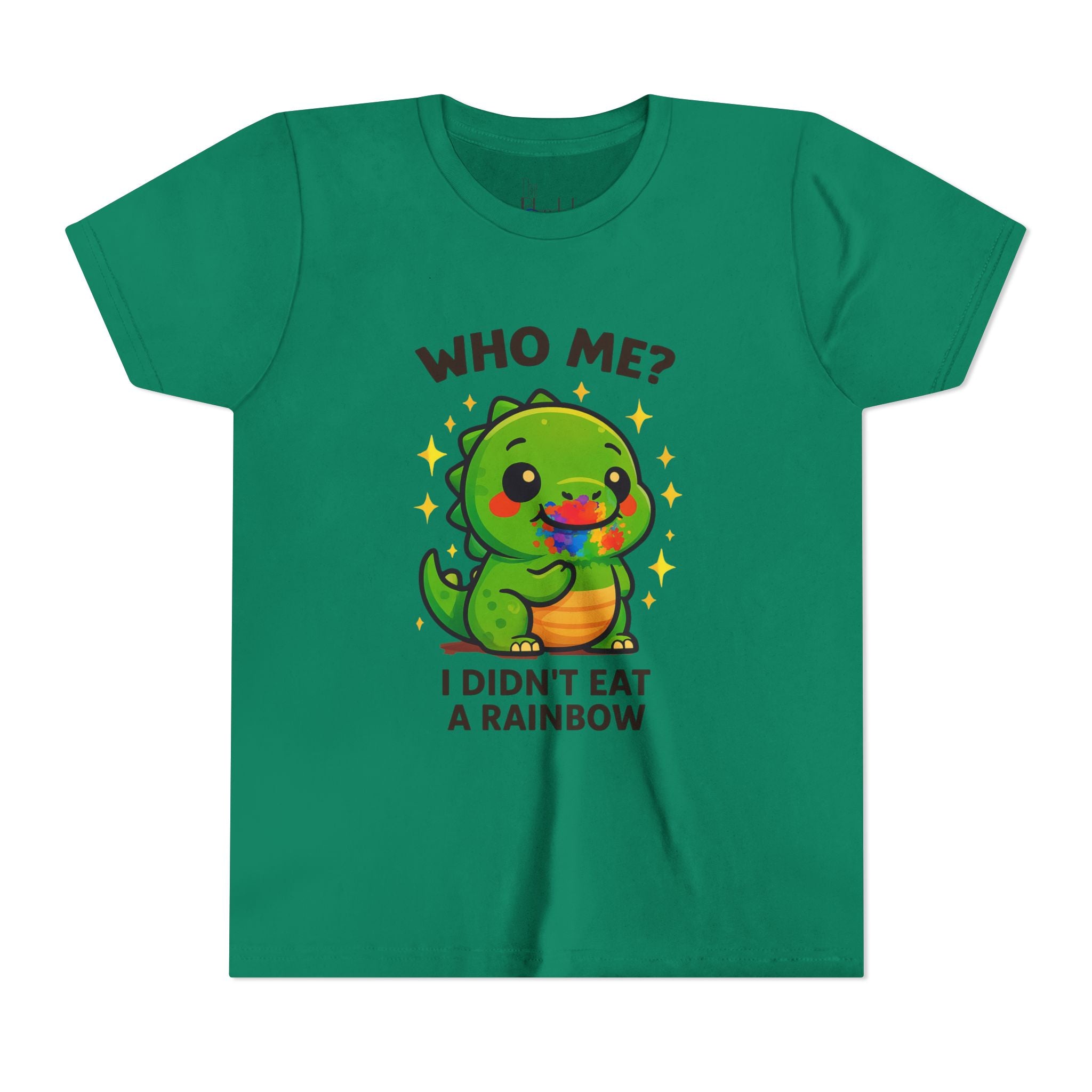 Cute Dino Graphic Youth Tee - "Who Me? I Didn't Eat a Rainbow"