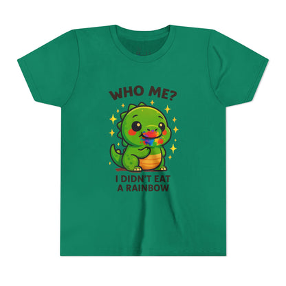 Cute Dino Graphic Youth Tee - "Who Me? I Didn't Eat a Rainbow"