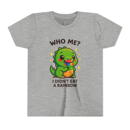 Cute Dino Graphic Youth Tee - "Who Me? I Didn't Eat a Rainbow"