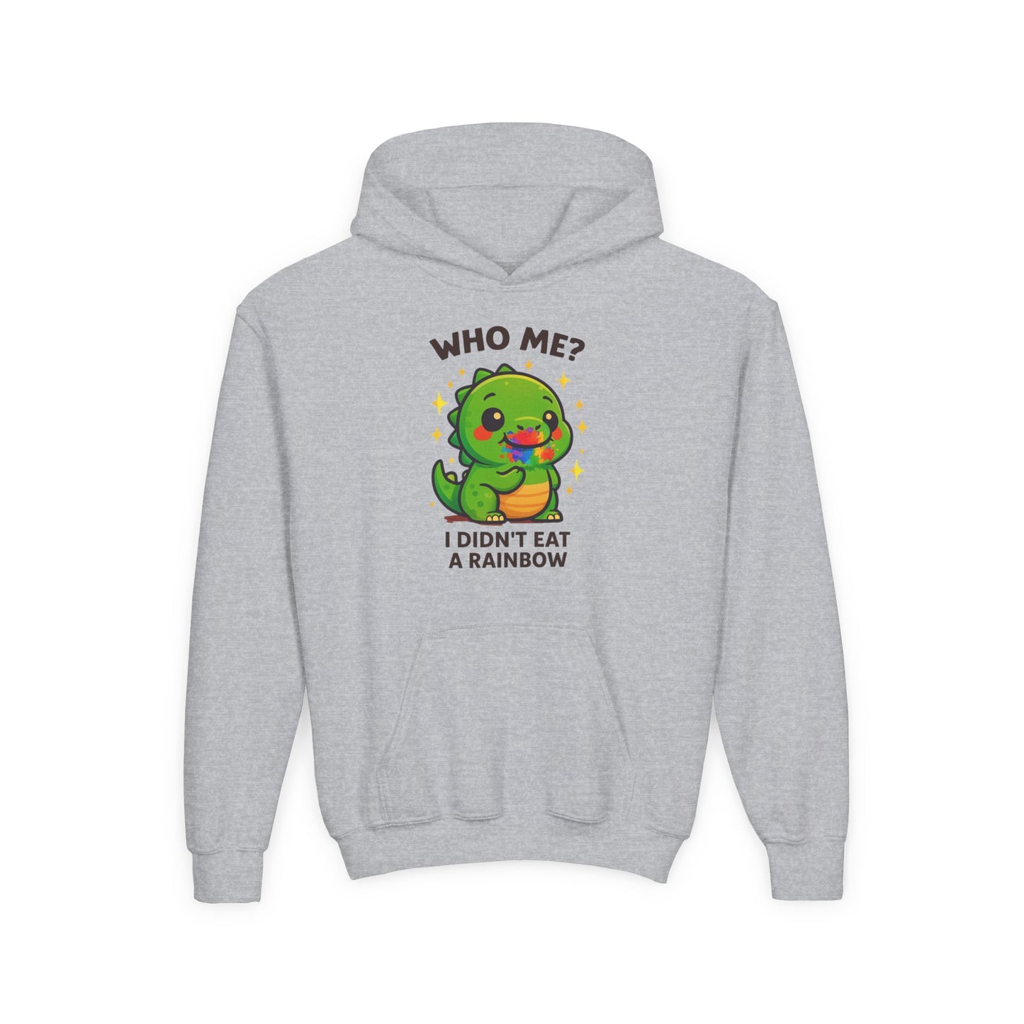 Kids Hoodie - Cute Dino "Who Me? I Didn't Eat a Rainbow" Funny Graphic Pullover