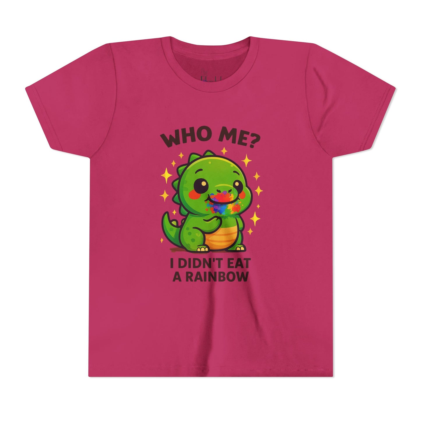 Cute Dino Graphic Youth Tee - "Who Me? I Didn't Eat a Rainbow"