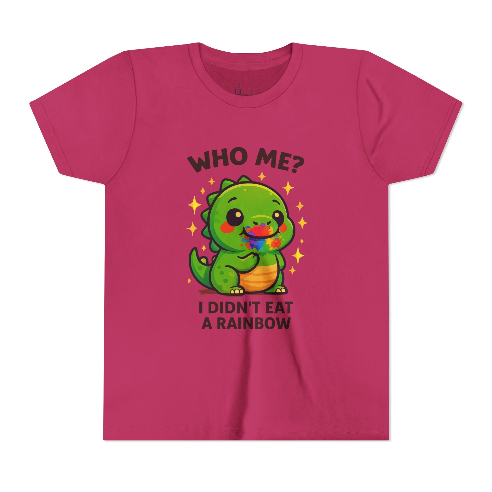 Cute Dino Graphic Youth Tee - "Who Me? I Didn't Eat a Rainbow"