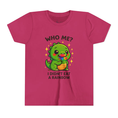 Cute Dino Graphic Youth Tee - "Who Me? I Didn't Eat a Rainbow"