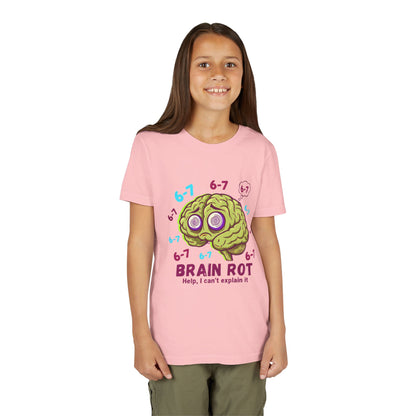 Youth Tee — "Brain Rot" Funny Cartoon Brain Kids Shirt (6-7, Help I Can’t Explain It)
