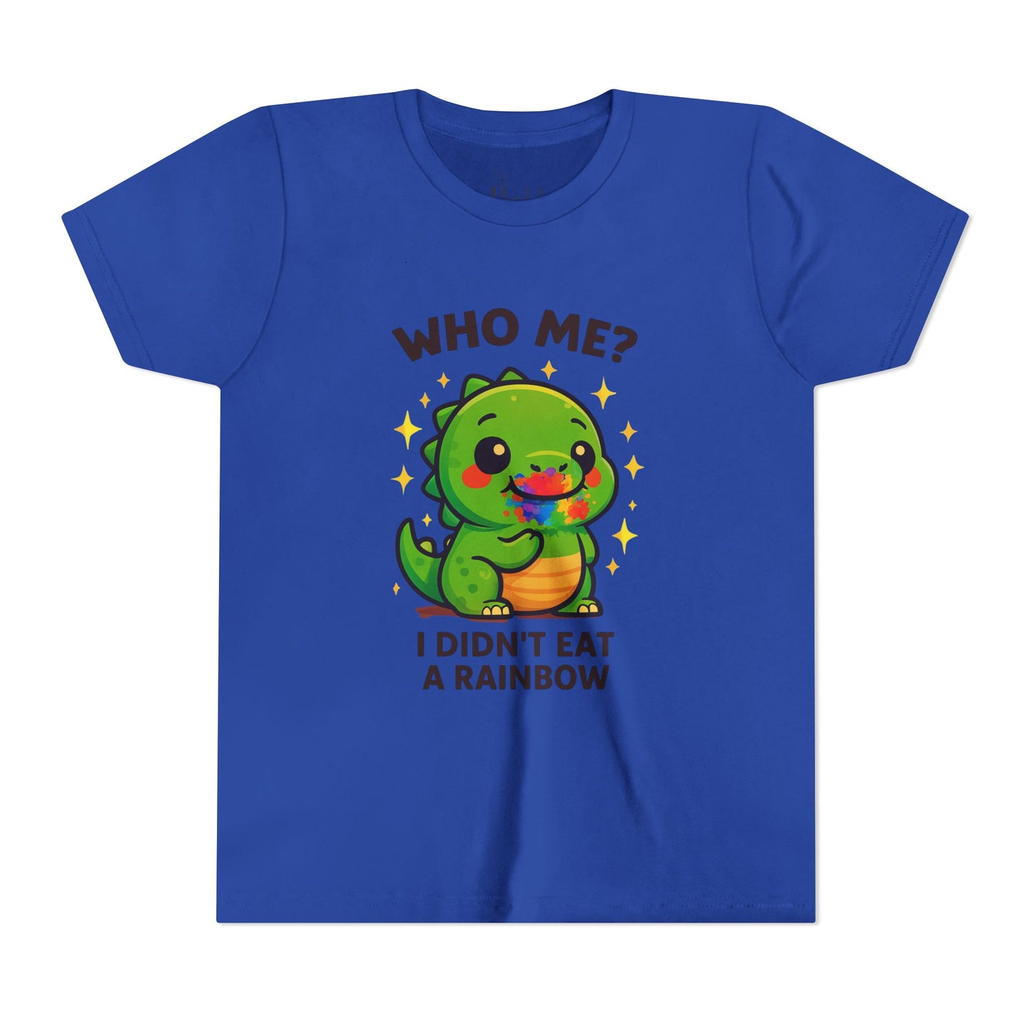 Cute Dino Graphic Youth Tee - "Who Me? I Didn't Eat a Rainbow"