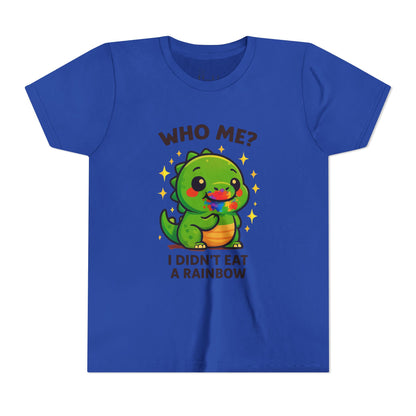 Cute Dino Graphic Youth Tee - "Who Me? I Didn't Eat a Rainbow"