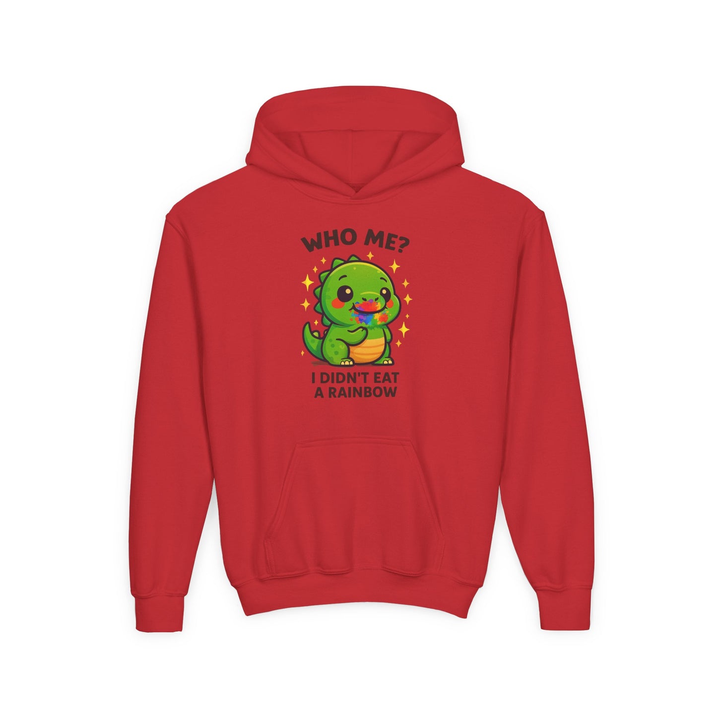 Kids Hoodie - Cute Dino "Who Me? I Didn't Eat a Rainbow" Funny Graphic Pullover