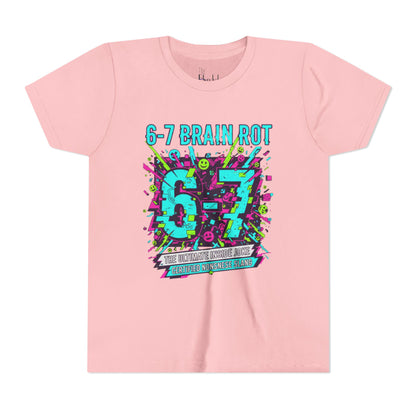 Youth Tee — 6-7 Brain Rot Graphic Tee — Retro Neon Band/Alt Music Tour Shirt