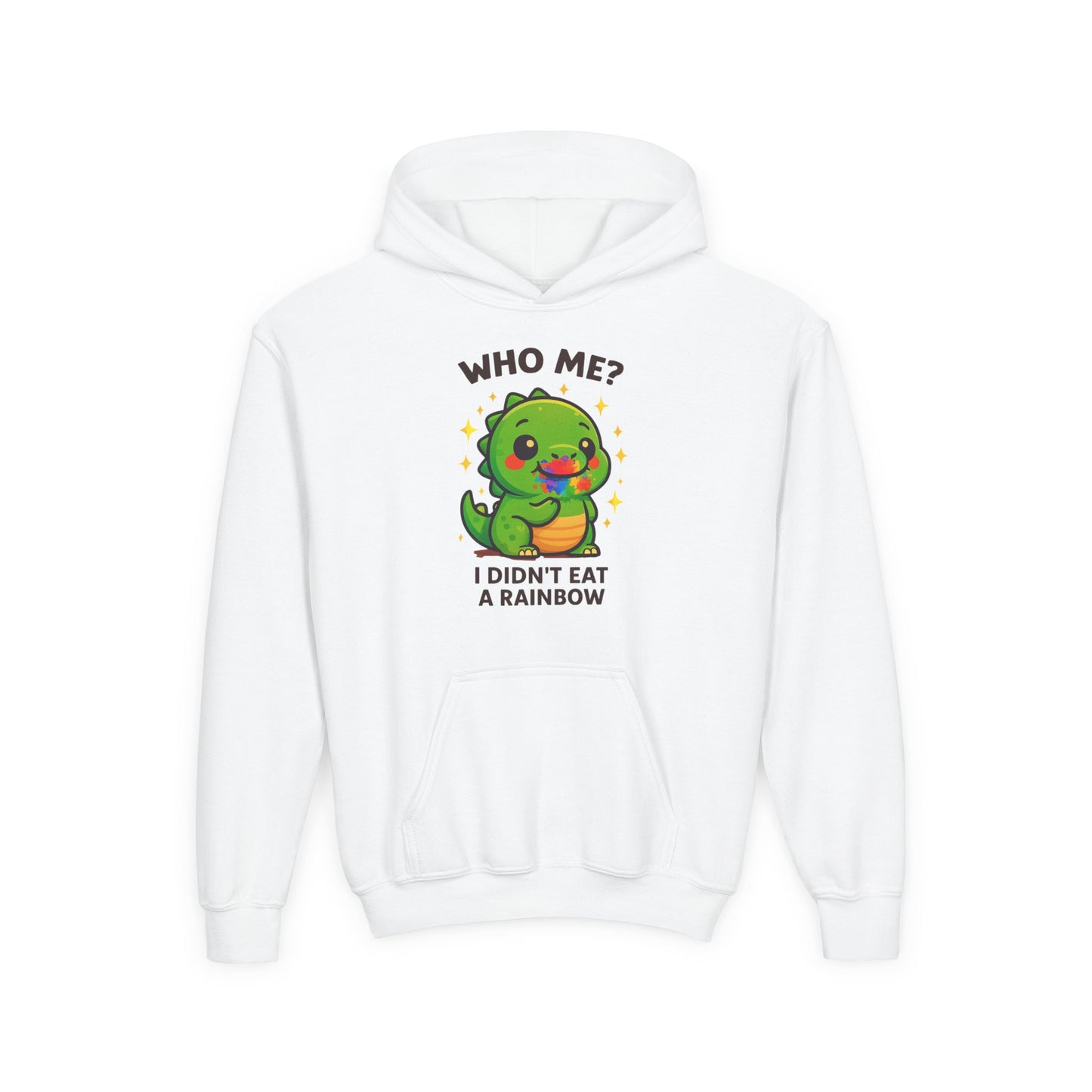 Kids Hoodie - Cute Dino "Who Me? I Didn't Eat a Rainbow" Funny Graphic Pullover
