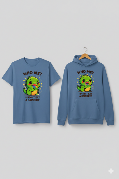Cute Dinosaur Graphic Tee - "Who Me? I Didn't Eat a Rainbow"