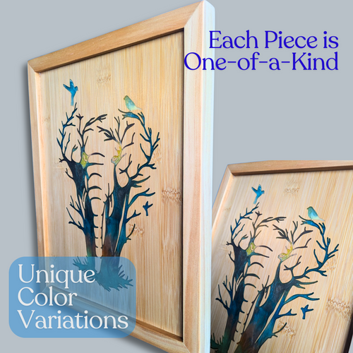 Handcrafted Elephant Wood Wall Art with Epoxy Resin Inlay