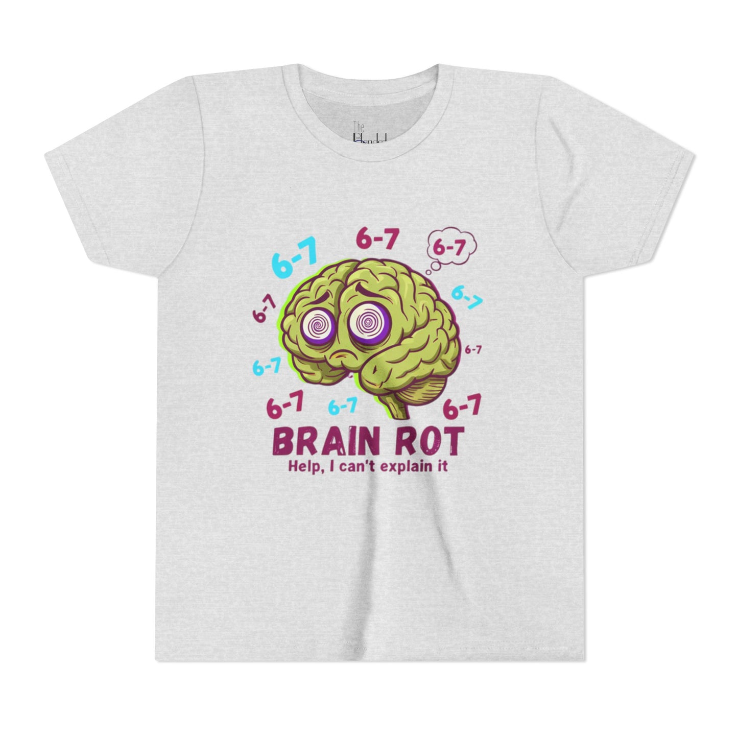 Youth Tee — "Brain Rot" Funny Cartoon Brain Kids Shirt (6-7, Help I Can’t Explain It)