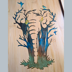 Handcrafted Elephant Wood Wall Art with Epoxy Resin Inlay