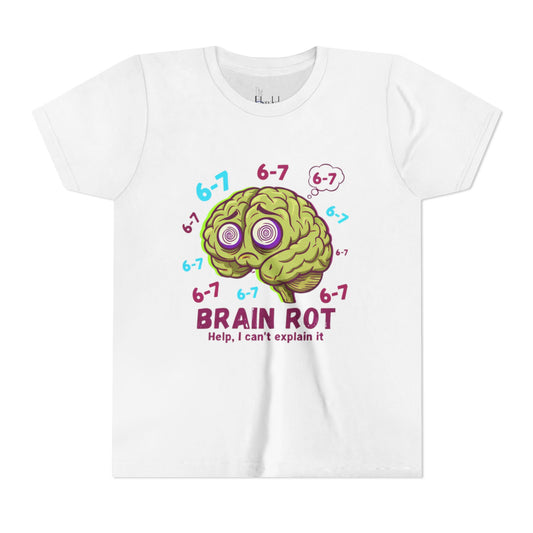 Youth Tee — "Brain Rot" Funny Cartoon Brain Kids Shirt (6-7, Help I Can’t Explain It)