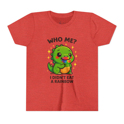 Cute Dino Graphic Youth Tee - "Who Me? I Didn't Eat a Rainbow"