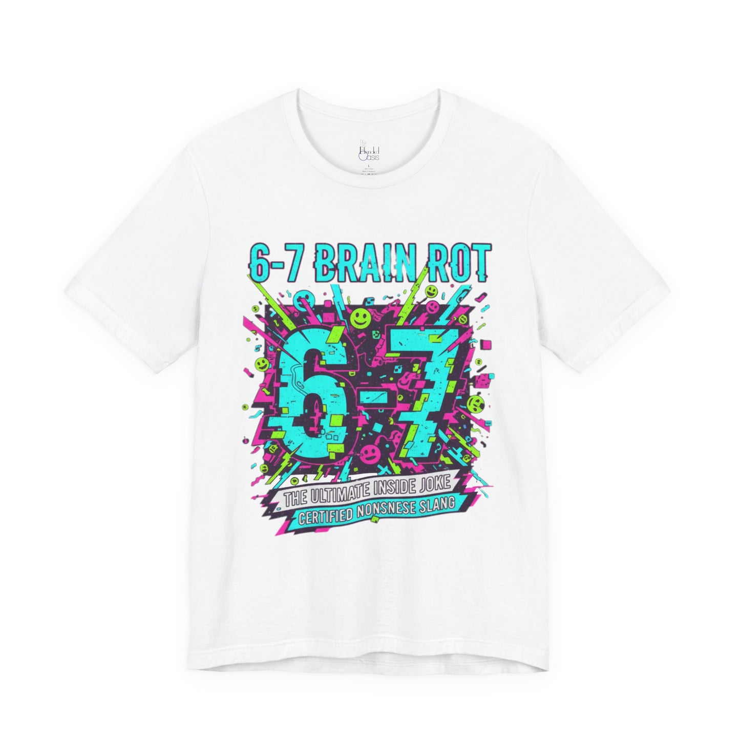 6-7 Brain Rot Graphic Tee — Retro Neon Band/Alt Music Tour Shirt