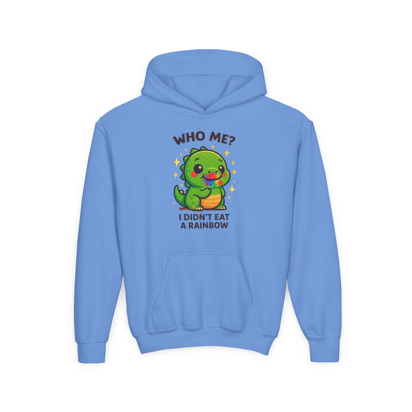 Kids Hoodie - Cute Dino "Who Me? I Didn't Eat a Rainbow" Funny Graphic Pullover