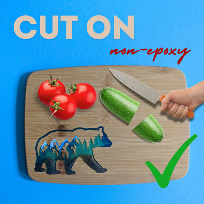 Nature's Majesty: Bear Bamboo Serving Cutting Board - 11 x 8 x .625 inches - Epoxy Resin Inlay