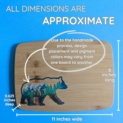 Nature's Majesty: Bear Bamboo Serving Cutting Board - 11 x 8 x .625 inches - Epoxy Resin Inlay