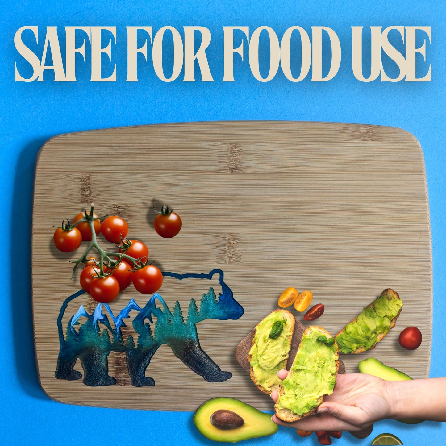 Nature's Majesty: Bear Bamboo Serving Cutting Board - 11 x 8 x .625 inches - Epoxy Resin Inlay