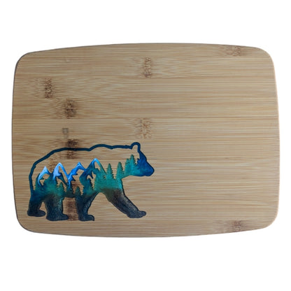 Nature's Majesty: Bear Bamboo Serving Cutting Board - 11 x 8 x .625 inches - Epoxy Resin Inlay